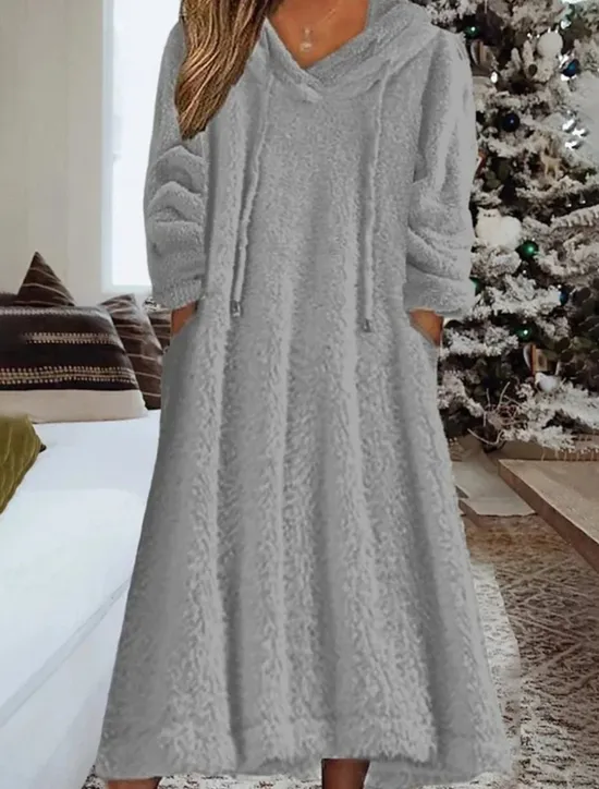 Online Women's Loungewear Nightshirt Dress Pure Color Casual Comfort Soft Home Daily Going out Coral Fleece Coral Velvet Warm Hoodie Long Sleeve Fall Winter Home Outfits Women Sleepwear