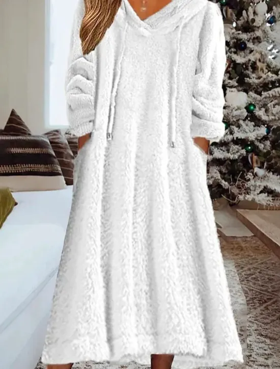 Online Women's Loungewear Nightshirt Dress Pure Color Casual Comfort Soft Home Daily Going out Coral Fleece Coral Velvet Warm Hoodie Long Sleeve Fall Winter Home Outfits Women Sleepwear