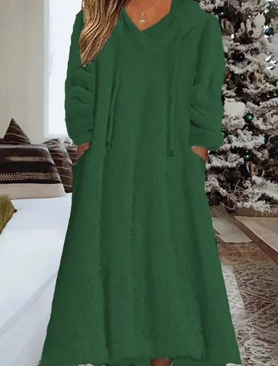 Online Women's Loungewear Nightshirt Dress Pure Color Casual Comfort Soft Home Daily Going out Coral Fleece Coral Velvet Warm Hoodie Long Sleeve Fall Winter Home Outfits Women Sleepwear
