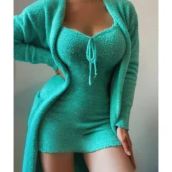 Discount Women's Loungewear Nighty Sets 2 Pieces Pure Color Fashion Simple Comfort St.Patrick's Day Street Going out Fleece Warm Gift V Wire Sleeveless Strap Top Basic Fall Winter Home Outfits Women Pajama-Setter