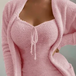 Discount Women's Loungewear Nighty Sets 2 Pieces Pure Color Fashion Simple Comfort St.Patrick's Day Street Going out Fleece Warm Gift V Wire Sleeveless Strap Top Basic Fall Winter Home Outfits Women Pajama-Setter