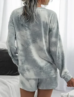 Online Women's Loungewear Pajama Set 2 Pieces Tie Dye Casual Comfort Home Crew Neck Pink Blue Home Outfits Women Pajama-Setter