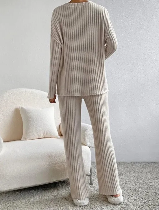 Sale Women's Loungewear Pajama Set Simple Home V Neck Long Sleeve Pullover Pant Spring Fall Black Blue Home Outfits Women Pajama-Setter
