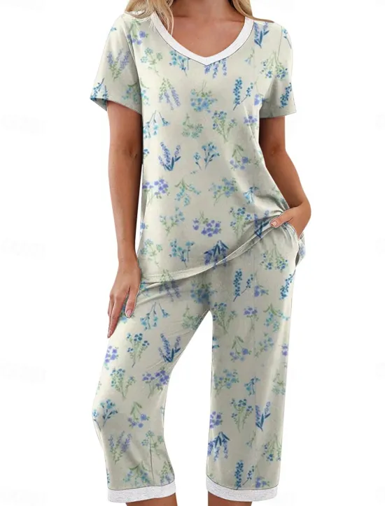 Hot Women's Loungewear Pajama Set Casual Comfort Graphic Elastic Waist T Shirt Pant Home Daily Long Sleeve Crew Neck Purple Green Gray Fall Winter Women Lingerie