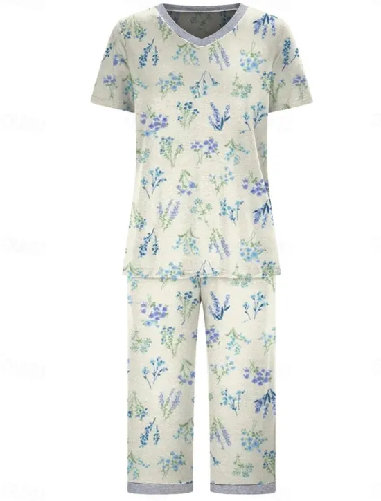 Hot Women's Loungewear Pajama Set Casual Comfort Graphic Elastic Waist T Shirt Pant Home Daily Long Sleeve Crew Neck Purple Green Gray Fall Winter Women Lingerie