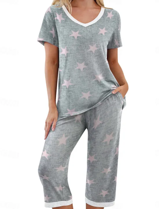 Hot Women's Loungewear Pajama Set Casual Comfort Graphic Elastic Waist T Shirt Pant Home Daily Long Sleeve Crew Neck Purple Green Gray Fall Winter Women Lingerie