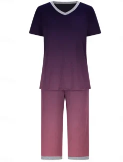 Hot Women's Loungewear Pajama Set Casual Comfort Graphic Elastic Waist T Shirt Pant Home Daily Long Sleeve Crew Neck Purple Green Gray Fall Winter Women Lingerie