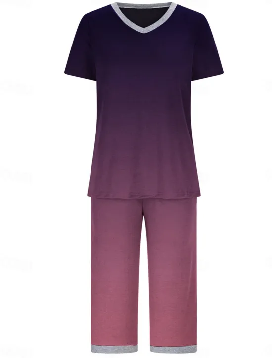 Hot Women's Loungewear Pajama Set Casual Comfort Graphic Elastic Waist T Shirt Pant Home Daily Long Sleeve Crew Neck Purple Green Gray Fall Winter Women Lingerie