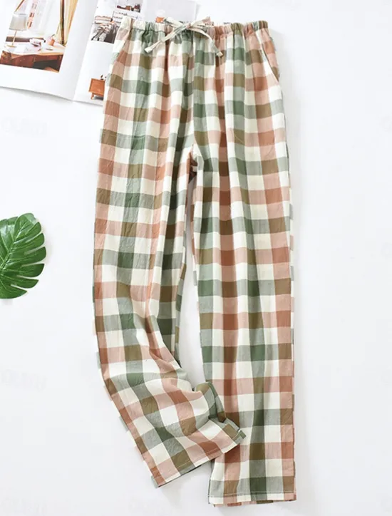 Hot Women's Loungewear Pants Lounge Pants Grid / Plaid Fashion Casual Soft Home Street Daily Cotton Breathable Long Pant Elastic Waist Fall Winter Home Outfits Women Sleepwear