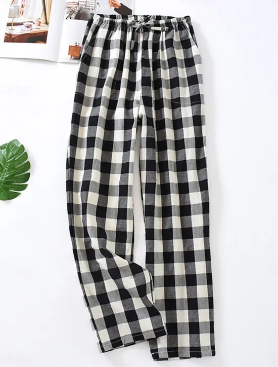 Hot Women's Loungewear Pants Lounge Pants Grid / Plaid Fashion Casual Soft Home Street Daily Cotton Breathable Long Pant Elastic Waist Fall Winter Home Outfits Women Sleepwear