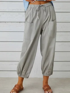 New Women's Loungewear Pants Lounge Pants Simple Casual Comfort Pure Color Pocket Elastic Waist Cotton Linen Pants Vacation Home Daily Black White Army Green Navy Blue Blue Summer Spring Fall Women Pants
