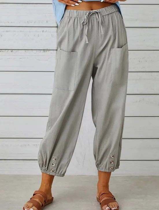 New Women's Loungewear Pants Lounge Pants Simple Casual Comfort Pure Color Pocket Elastic Waist Cotton Linen Pants Vacation Home Daily Black White Army Green Navy Blue Blue Summer Spring Fall Women Pants