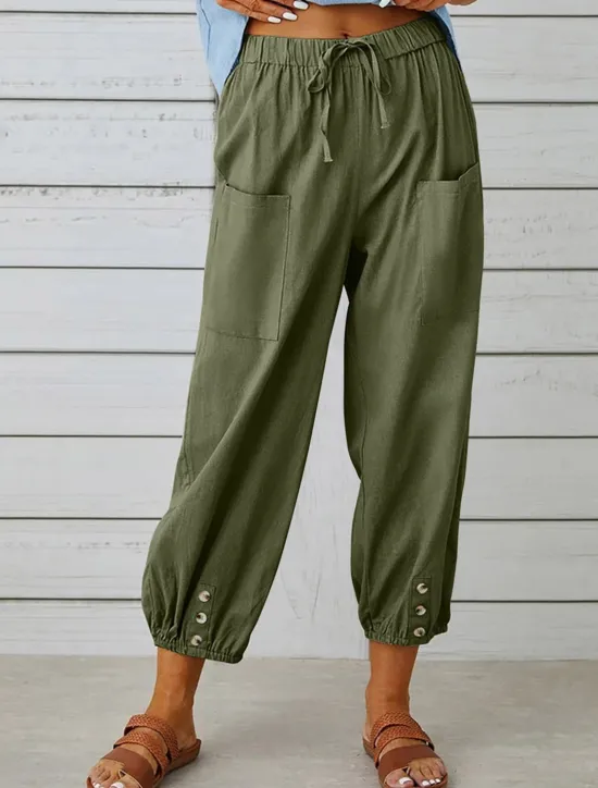 New Women's Loungewear Pants Lounge Pants Simple Casual Comfort Pure Color Pocket Elastic Waist Cotton Linen Pants Vacation Home Daily Black White Army Green Navy Blue Blue Summer Spring Fall Women Pants