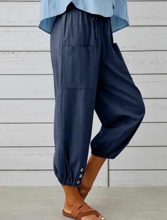 New Women's Loungewear Pants Lounge Pants Simple Casual Comfort Pure Color Pocket Elastic Waist Cotton Linen Pants Vacation Home Daily Black White Army Green Navy Blue Blue Summer Spring Fall Women Pants