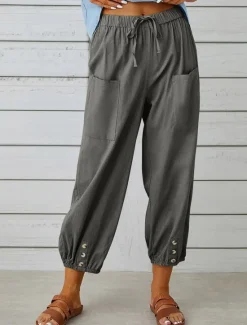 New Women's Loungewear Pants Lounge Pants Simple Casual Comfort Pure Color Pocket Elastic Waist Cotton Linen Pants Vacation Home Daily Black White Army Green Navy Blue Blue Summer Spring Fall Women Pants