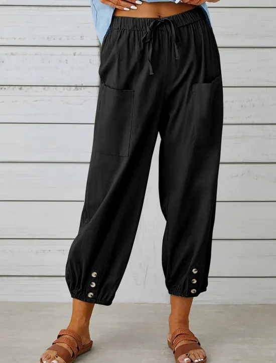 New Women's Loungewear Pants Lounge Pants Simple Casual Comfort Pure Color Pocket Elastic Waist Cotton Linen Pants Vacation Home Daily Black White Army Green Navy Blue Blue Summer Spring Fall Women Pants