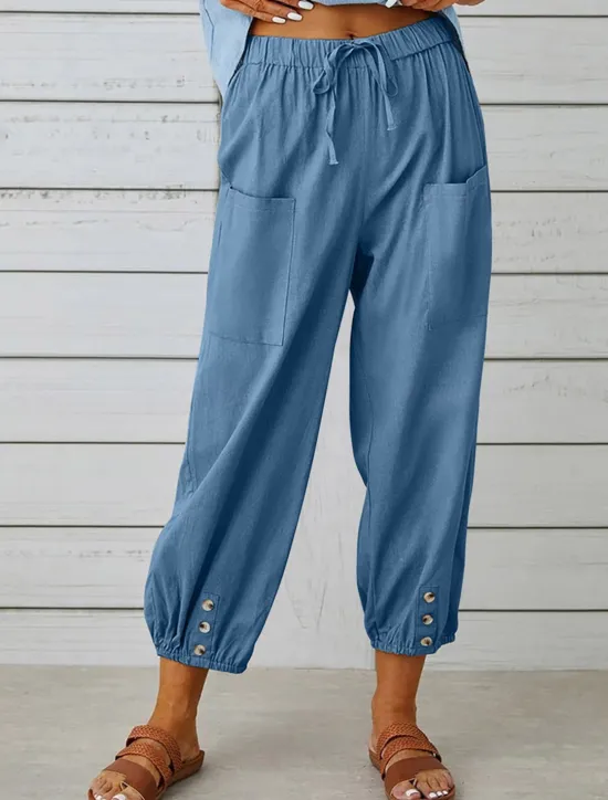 New Women's Loungewear Pants Lounge Pants Simple Casual Comfort Pure Color Pocket Elastic Waist Cotton Linen Pants Vacation Home Daily Black White Army Green Navy Blue Blue Summer Spring Fall Women Pants