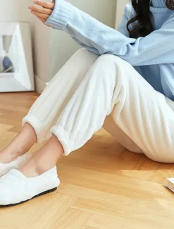 Online Women's Loungewear Pants Pure Color Warm Fashion Simple Home Daily Going out Coral Fleece Coral Velvet Pant Fall Winter Home Outfits Women Pants
