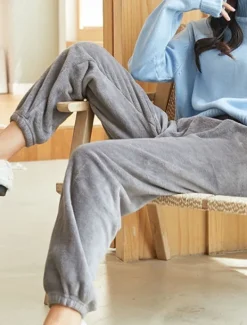 Online Women's Loungewear Pants Pure Color Warm Fashion Simple Home Daily Going out Coral Fleece Coral Velvet Pant Fall Winter Home Outfits Women Pants
