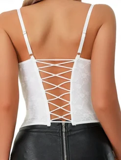Hot Women's Loungewear Pure Color Corsets Carnival Party Valentine's Day Breathable Straps Sleeveless Lace Backless Summer Spring Home Outfits Women Shapewear