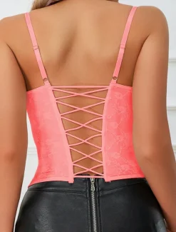Hot Women's Loungewear Pure Color Corsets Carnival Party Valentine's Day Breathable Straps Sleeveless Lace Backless Summer Spring Home Outfits Women Shapewear