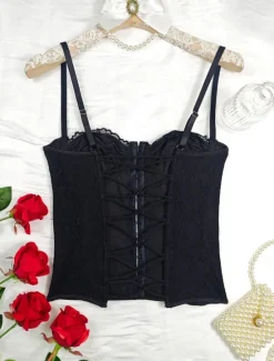 Hot Women's Loungewear Pure Color Corsets Carnival Party Valentine's Day Breathable Straps Sleeveless Lace Backless Summer Spring Home Outfits Women Shapewear