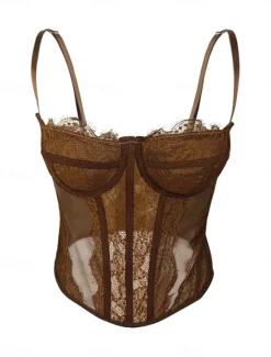Discount Women's Loungewear Pure Color Corsets Carnival Party Valentine's Day Breathable Straps Sleeveless Lace Backless Summer Spring Home Outfits Women Shapewear