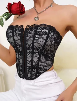 Best Women's Loungewear Pure Color Corsets Carnival Party Valentine's Day Breathable Bandeau Sleeveless Lace Backless Summer Spring Home Outfits Women Shapewear