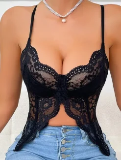 Online Women's Loungewear Pure Color Corsets Carnival Party Valentine's Day Breathable Straps Sleeveless Lace Backless Summer Spring Home Outfits Women Shapewear