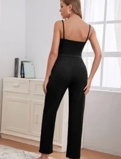 Discount Women's Loungewear Sets 3 Pieces Pure Color Casual Comfort Home Comfort Straps Strap Top Pant Pocket Fall Winter Home Outfits Women Pajama-Setter