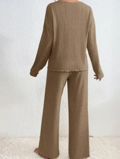 Women's Loungewear Sets Pure Color Casual Comfort Soft Home Daily Vacation Knit Breathable V Wire Long Sleeve Sweater Pant Fall Winter Home Outfits Women Pajama-Setter
