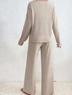 Women's Loungewear Sets Pure Color Casual Comfort Soft Home Daily Vacation Knit Breathable V Wire Long Sleeve Sweater Pant Fall Winter Home Outfits Women Pajama-Setter