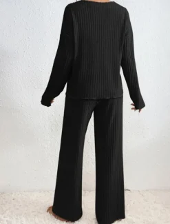 Women's Loungewear Sets Pure Color Casual Comfort Soft Home Daily Vacation Knit Breathable V Wire Long Sleeve Sweater Pant Fall Winter Home Outfits Women Pajama-Setter