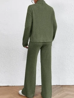 Women's Loungewear Sets Pure Color Casual Comfort Soft Home Street Daily Breathable High Neck Long Sleeve Sweater Pant Fall Winter Home Outfits Women Pajama-Setter