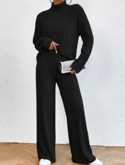 Women's Loungewear Sets Pure Color Casual Comfort Soft Home Street Daily Breathable High Neck Long Sleeve Sweater Pant Fall Winter Home Outfits Women Pajama-Setter