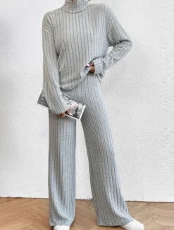 Women's Loungewear Sets Pure Color Casual Comfort Soft Home Street Daily Breathable High Neck Long Sleeve Sweater Pant Fall Winter Home Outfits Women Pajama-Setter