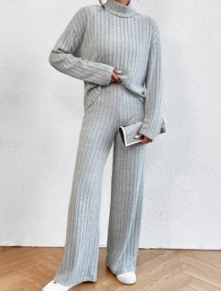 Women's Loungewear Sets Pure Color Casual Comfort Soft Home Street Daily Breathable High Neck Long Sleeve Sweater Pant Fall Winter Home Outfits Women Pajama-Setter