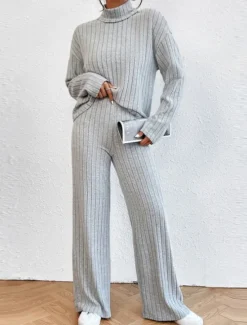 Women's Loungewear Sets Pure Color Casual Comfort Soft Home Street Daily Breathable High Neck Long Sleeve Sweater Pant Fall Winter Home Outfits Women Pajama-Setter