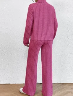 Women's Loungewear Sets Pure Color Casual Comfort Soft Home Street Daily Breathable High Neck Long Sleeve Sweater Pant Fall Winter Home Outfits Women Pajama-Setter