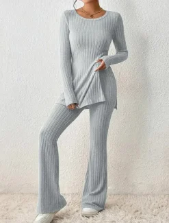 Sale Women's Loungewear Sets Pure Color Fashion Comfort Soft Home Daily Bed Breathable Crew Neck Long Sleeve Sweater Pant Fall Winter Home Outfits Women Pajama-Setter