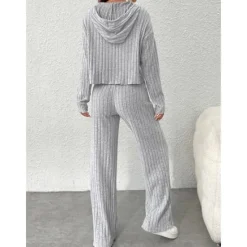 Women's Loungewear Sets Pure Color Fashion Basic Street Going out Airport Knit Breathable Hoodie Long Sleeve Hoodie Pant Fall Home Outfits Women Pajama-Setter