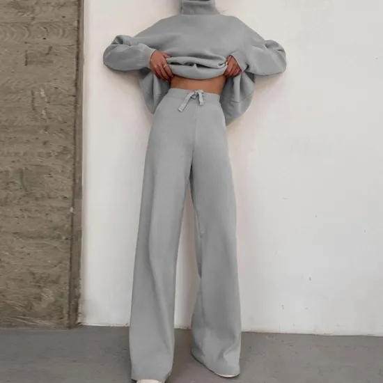 Best Women's Loungewear Sweatsuit Sets 2 Pieces Pure Color Fashion Casual Comfort Home Going out Airport Knit High Neck Long Sleeve Pullover Pant Fall Winter Home Outfits Women Pajama-Setter