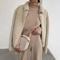Best Women's Loungewear Sweatsuit Sets 2 Pieces Pure Color Fashion Casual Comfort Home Going out Airport Knit High Neck Long Sleeve Pullover Pant Fall Winter Home Outfits Women Pajama-Setter