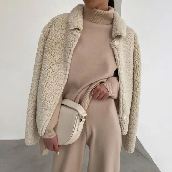 Best Women's Loungewear Sweatsuit Sets 2 Pieces Pure Color Fashion Casual Comfort Home Going out Airport Knit High Neck Long Sleeve Pullover Pant Fall Winter Home Outfits Women Pajama-Setter