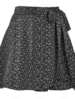 Best Women's Mardi Gras Skirt A Line Mini High Waist Skirts Bow Solid Colored Daily Holiday Summer Satin Fashion Casual Wine Black-White Black Pink Carnival Theme Women Skirts