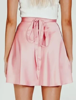 Best Women's Mardi Gras Skirt A Line Mini High Waist Skirts Bow Solid Colored Daily Holiday Summer Satin Fashion Casual Wine Black-White Black Pink Carnival Theme Women Skirts