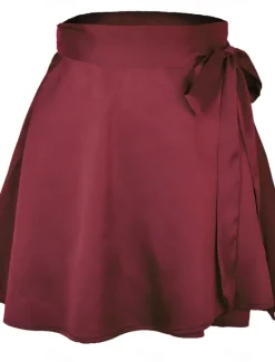 Best Women's Mardi Gras Skirt A Line Mini High Waist Skirts Bow Solid Colored Daily Holiday Summer Satin Fashion Casual Wine Black-White Black Pink Carnival Theme Women Skirts