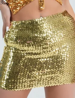 Sale Women's Mardi Gras Skirt Bodycon Sparkly Skirt Mini Skirts Sequins Solid Colored Performance Party Summer Fashion Sexy Black Silver Golden Red Carnival Theme Women Skirts