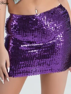 Sale Women's Mardi Gras Skirt Bodycon Sparkly Skirt Mini Skirts Sequins Solid Colored Performance Party Summer Fashion Sexy Black Silver Golden Red Carnival Theme Women Skirts