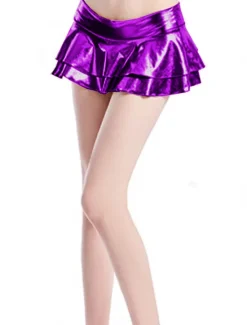 Hot Women's Mardi Gras Skirt Bodycon Sparkle & Shine Mini Low Waist Skirts Solid Colored Ruffle Layered Carnival Party Black Pink Red Blue Spring Faux Leather Leather Carnival Theme Women Skirts